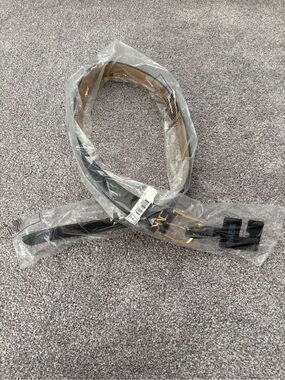 Michael Kors Black Leather Belt with Gold Buckle (Medium)